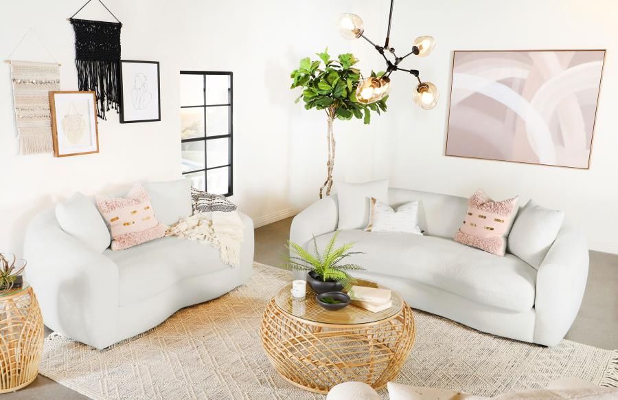 Isabella Faux Sheepskin Upholstered Sofa Set Natural, Sets: 2-Piece