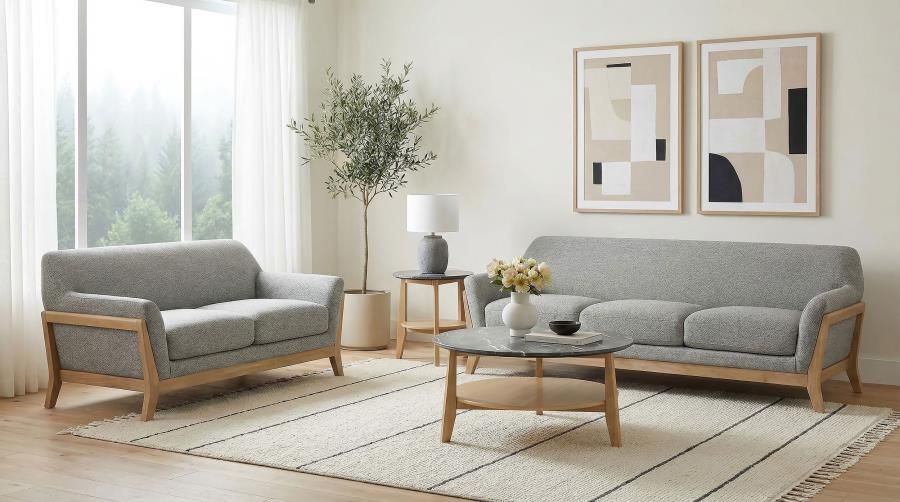 Vaughn Fabric Upholstered Flared Arm Sofa Set Grey, Sets: 2-Piece