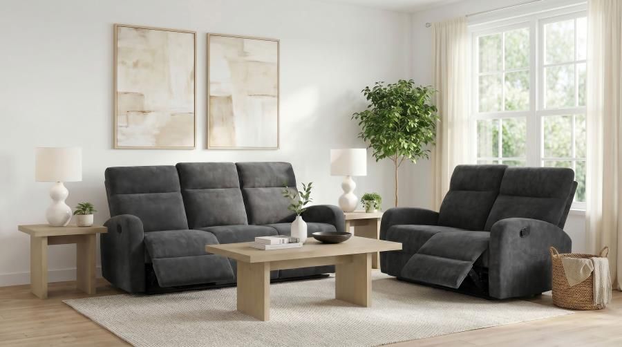 Hamilton Chenille Manual Reclining Sofa Set Charcoal Grey, Sets: 2-Piece
