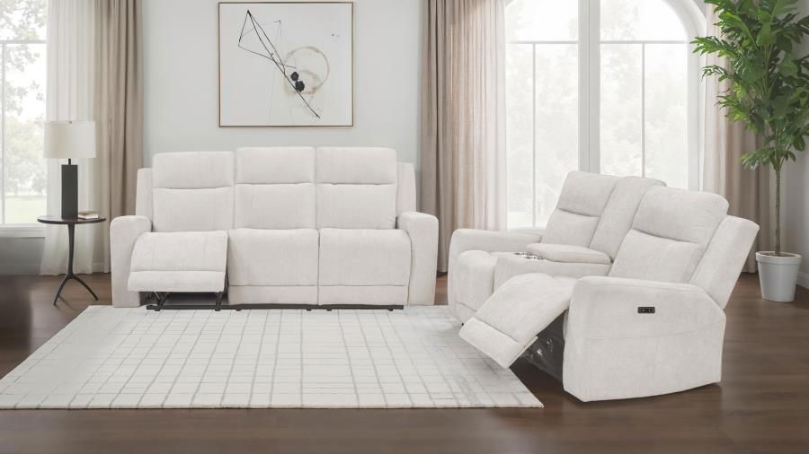 Kennett Chenille Power Reclining Sofa Set Ivory, Sets: 2-Piece