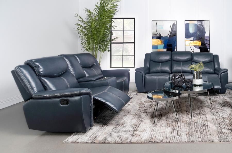 Sloane Upholstered Reclining Sofa Set Blue, Sets: 2-Piece