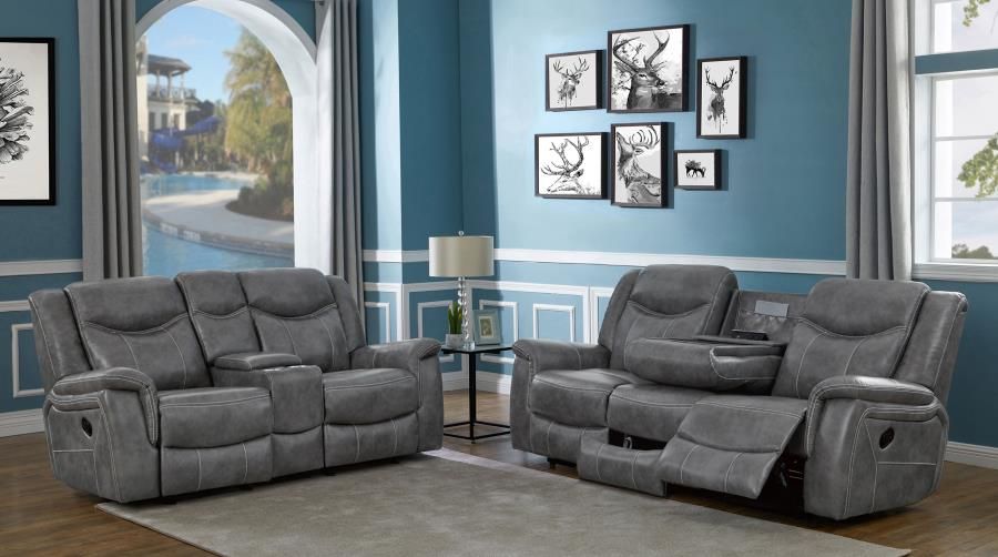 Conrad Upholstered Padded Arm Motion Sofa Set Grey, Sets: 2-Piece