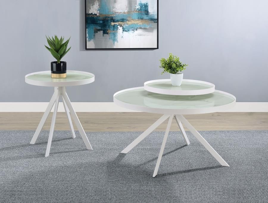Briggs Round Coffee and End Table Set White, Sets: 2-Piece