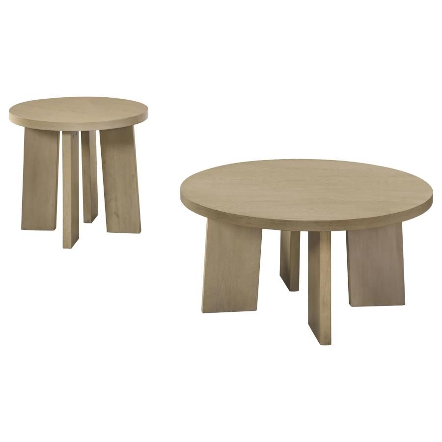 Strouse Round Coffee and End Table Set in Natural Oak, Sets: 2-Piece