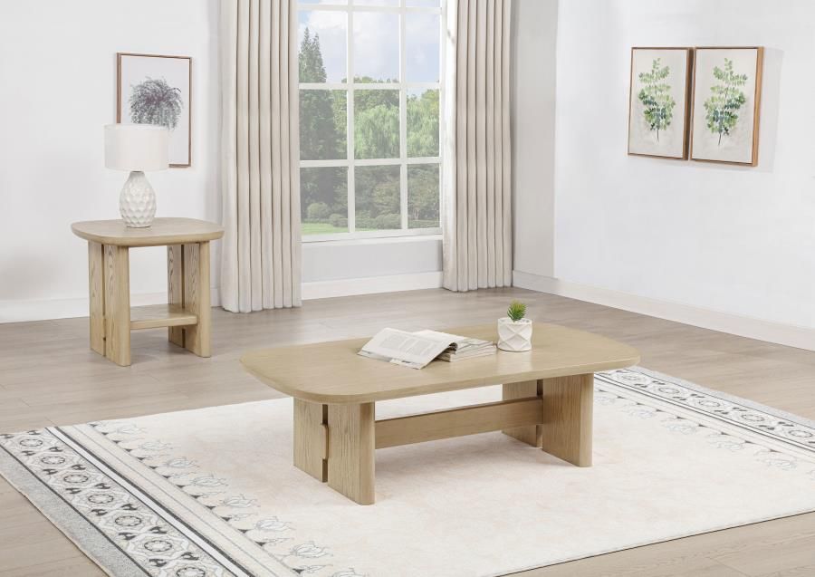 Kailani Coastal Coffee and End Table Set Beige Oak, Sets: 2-Piece