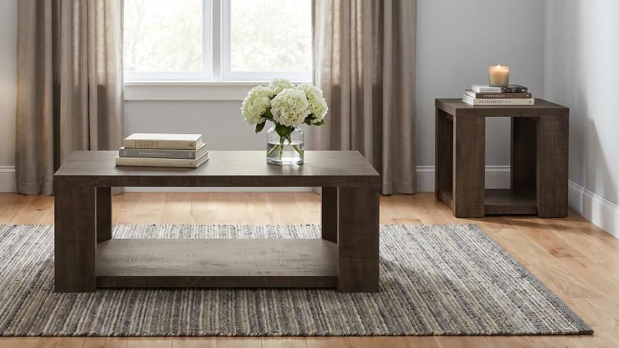 Pavone Coffee and End Table Set with Open Shelves Dark Rustic Mango, Sets: 2-Piece