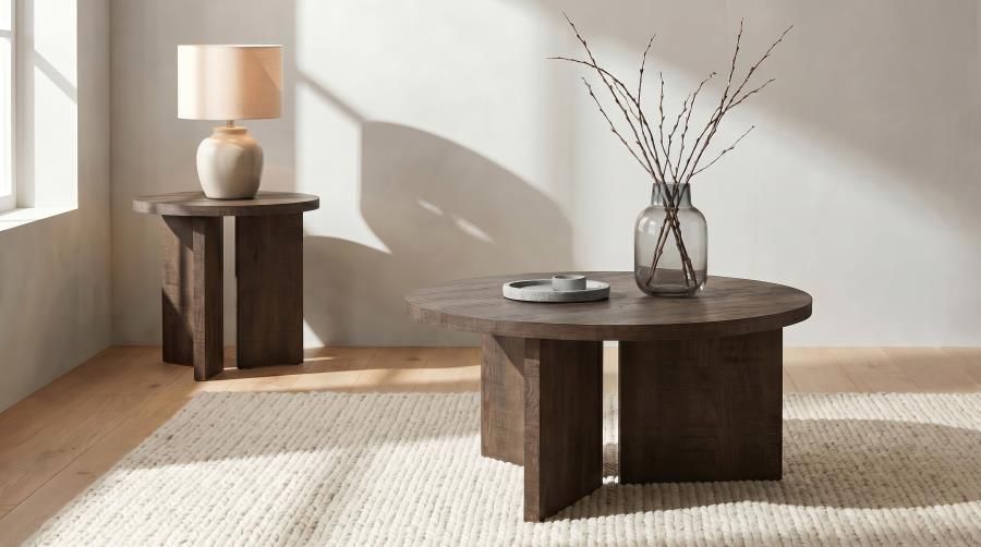 Aragon Round Coffee and End Table Set Dark Rustic Mango, Sets: 2-Piece