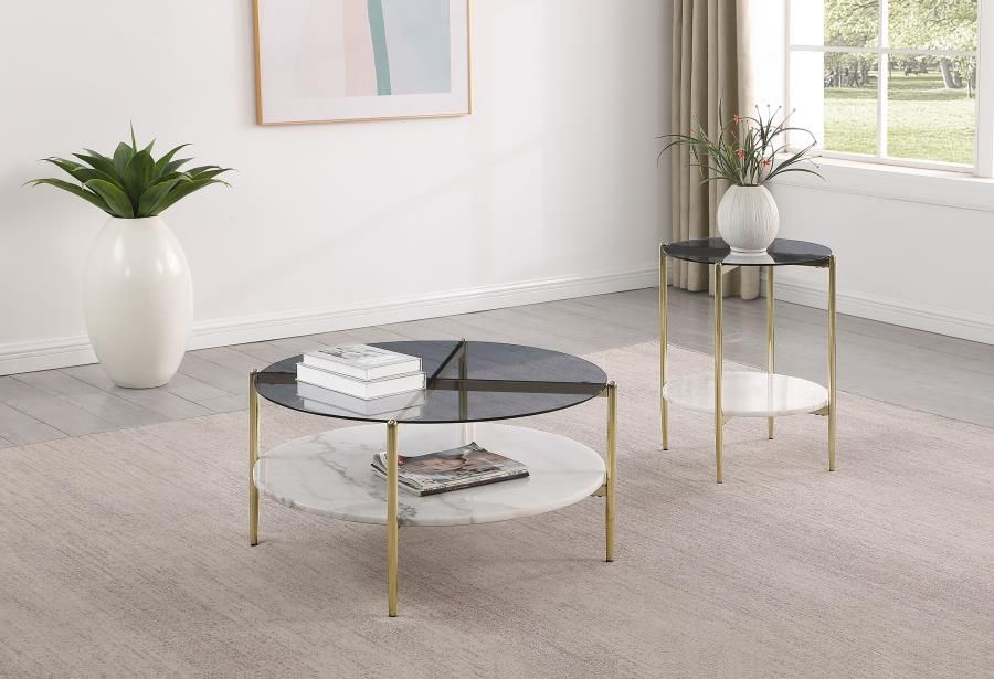 Jonelle Round Coffee and End Table Set Gold, Sets: 2-Piece