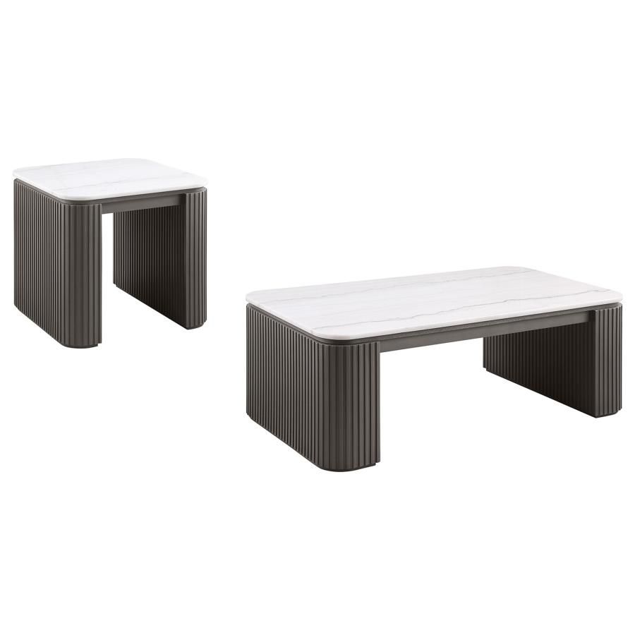 Lior Rectangular Marble Top Coffee and End Table Set Charcoal, Sets: 2-Piece