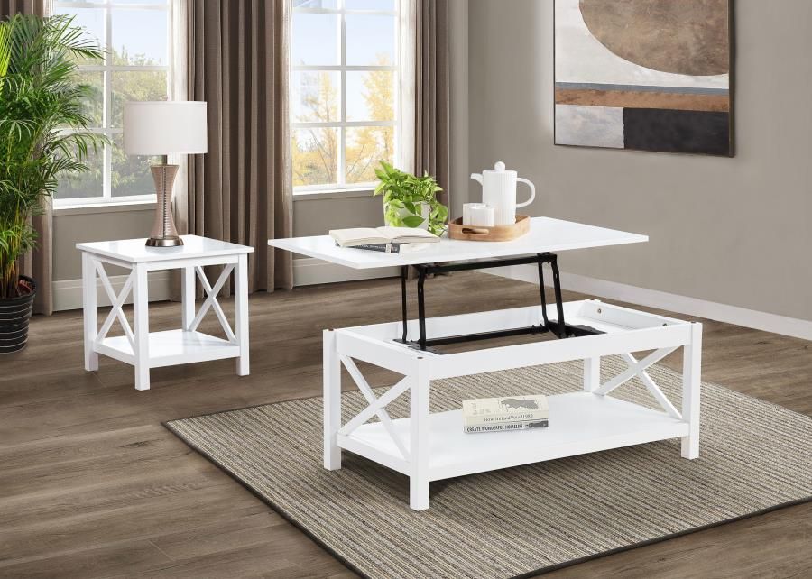 Skyview Rectangular Lift Top Coffee Table Set White
