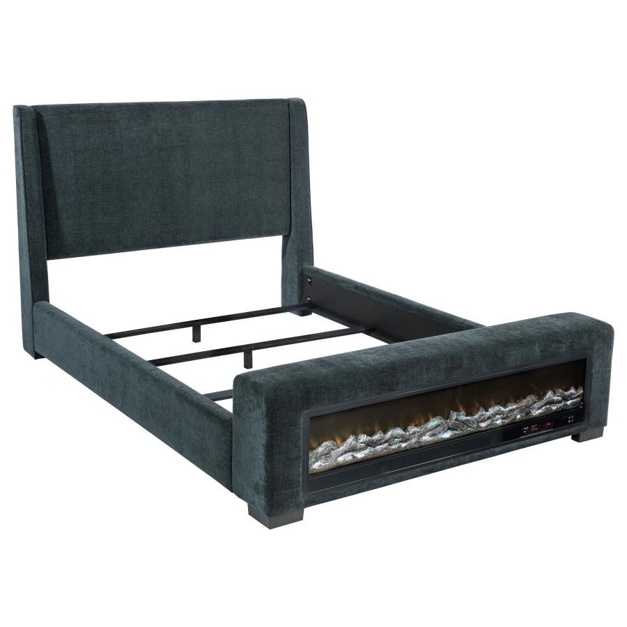 Preston Upholstered Audio Flame Visualizer Bed Dark Blue, Size: Eastern King