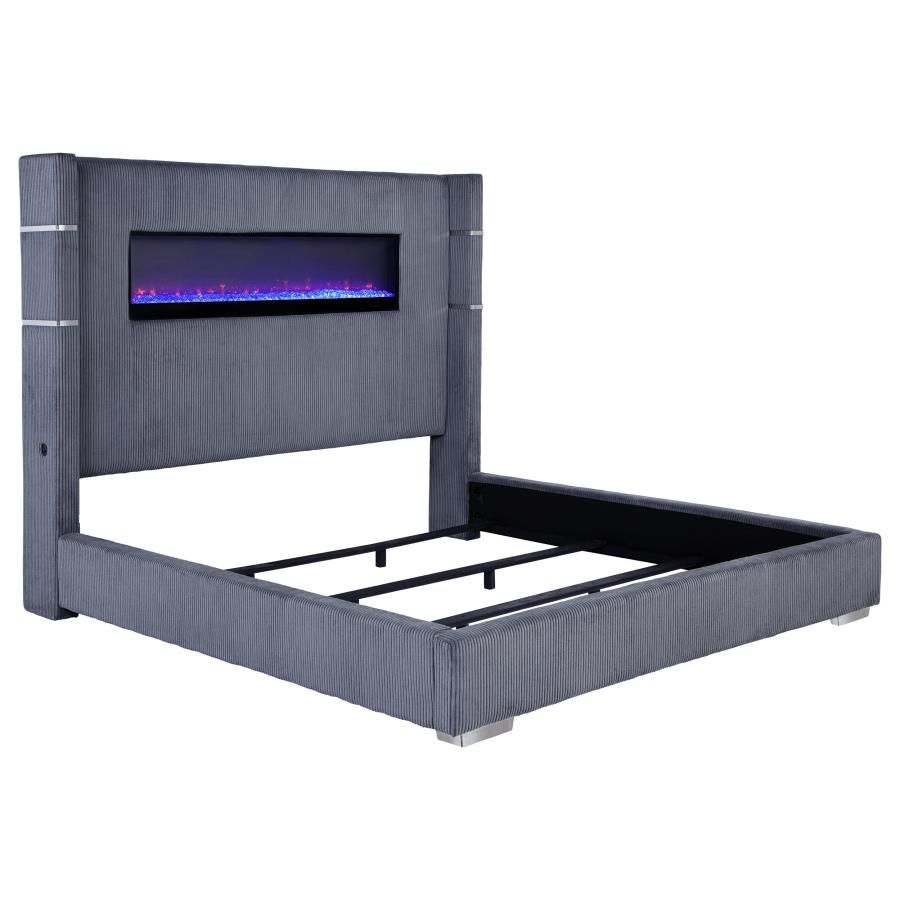 Tisdall Upholstered Flame Visualizer Bed Grey, Size: Eastern King