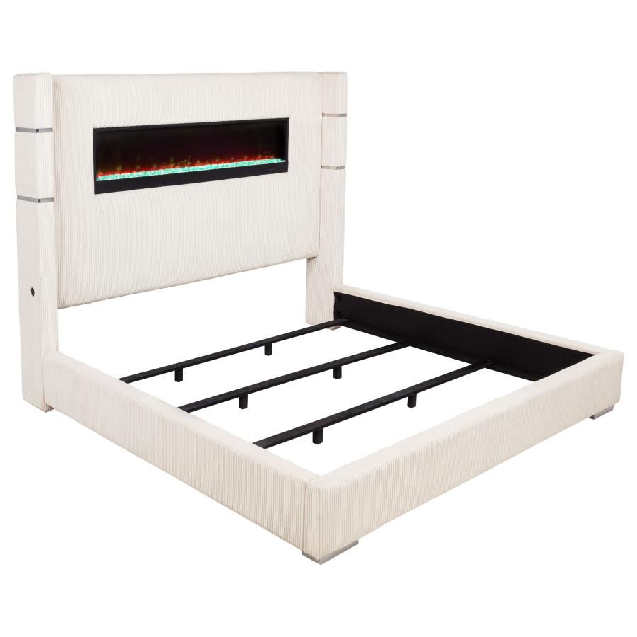Tisdall Upholstered Flame Visualizer Bed Cream, Size: Eastern King