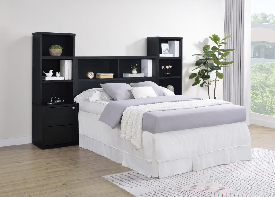 Westpark 3-piece Bedroom Set Bookcase Headboard Black, Size: Full