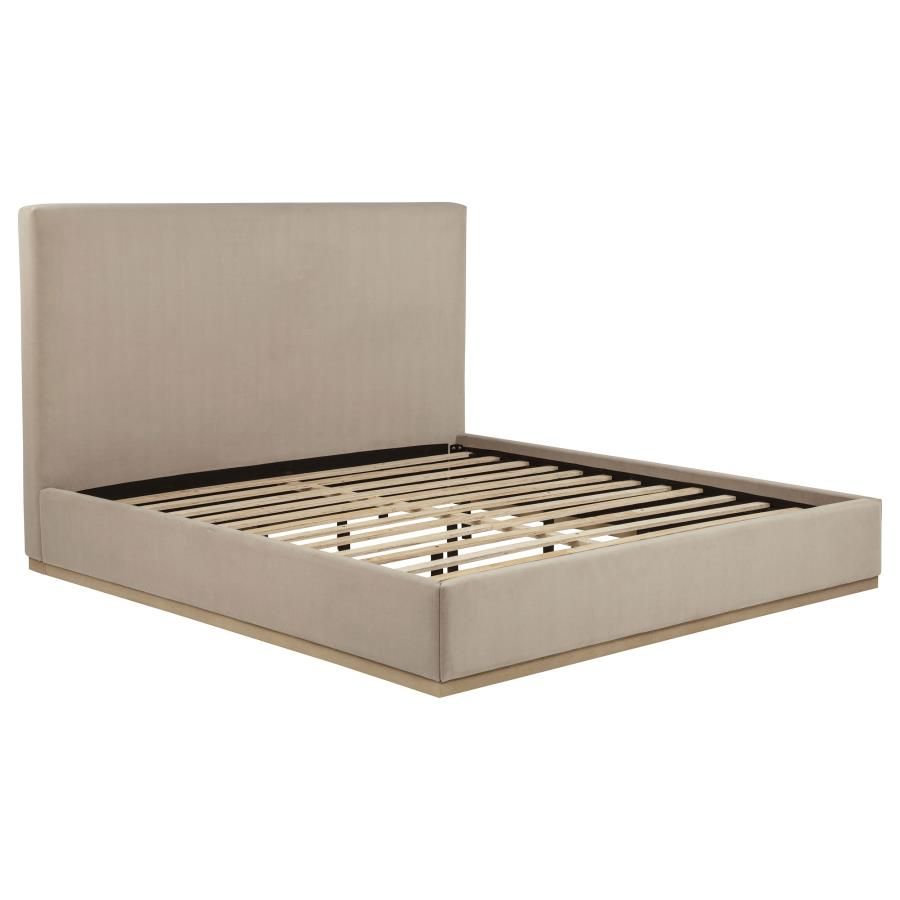 Knox Fabric Upholstered Platform Bed Khaki, Size: Eastern King