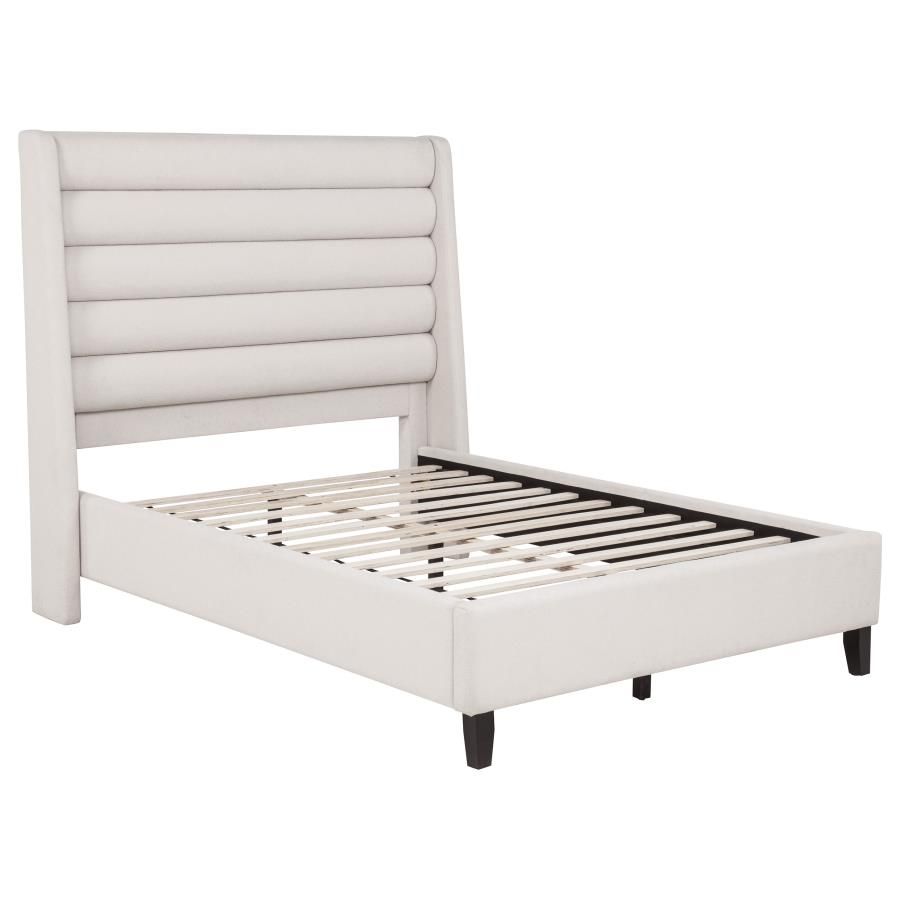 Leslie Upholstered Tufted Wingback Platform Bed Beige, Size: Full