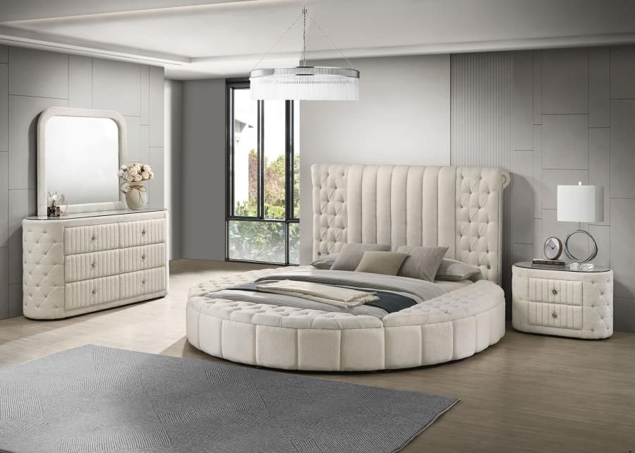 Sonya Upholstered Bedroom Set Ivory, Sets: 4-Piece, Size: Eastern King
