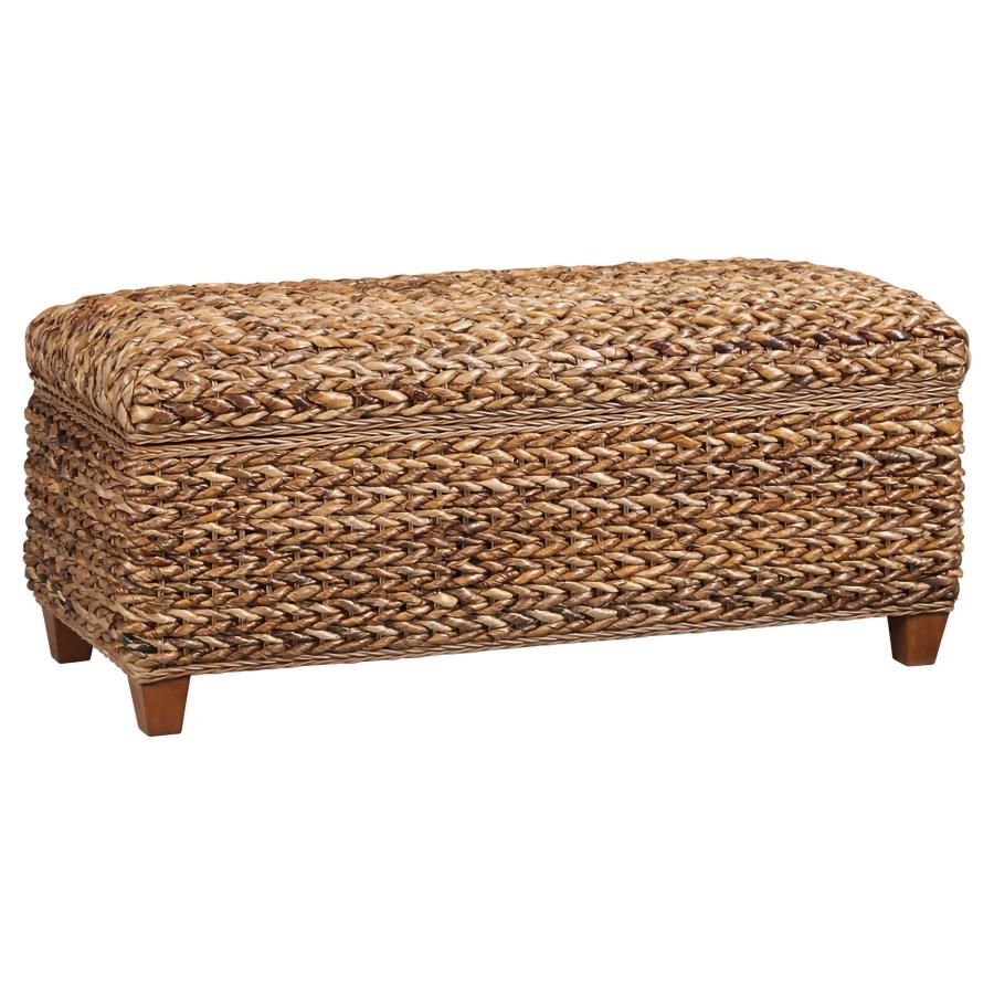 Laughton Hand-Woven Banana Leaf Storage Bench, Color: Brown