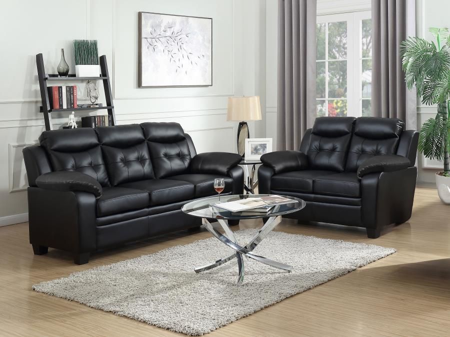 Finley Upholstered Padded Arm Tufted Sofa Set Black, Sets: 2-Piece
