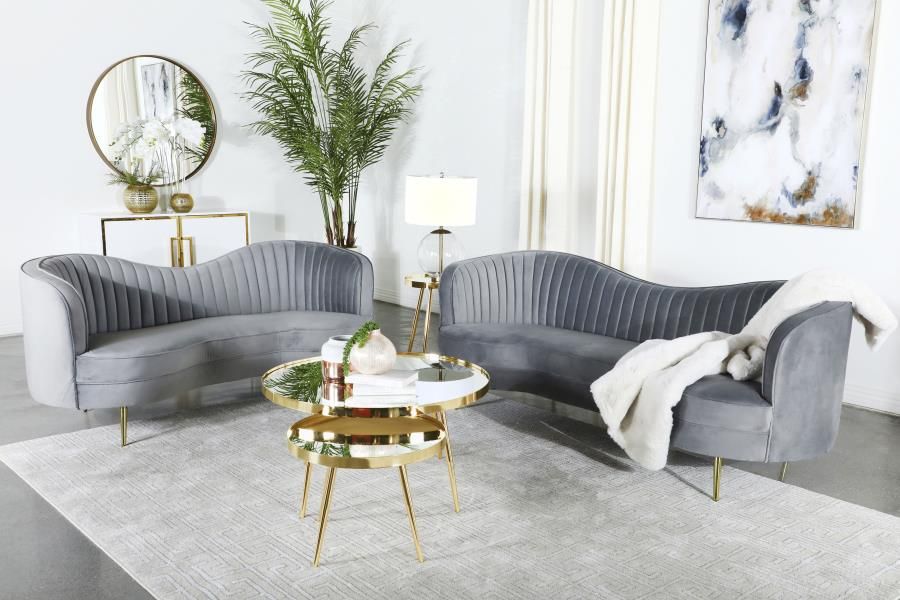 Sophia Upholstered Channel Tufted Sofa Set Grey, Sets: 2-Piece