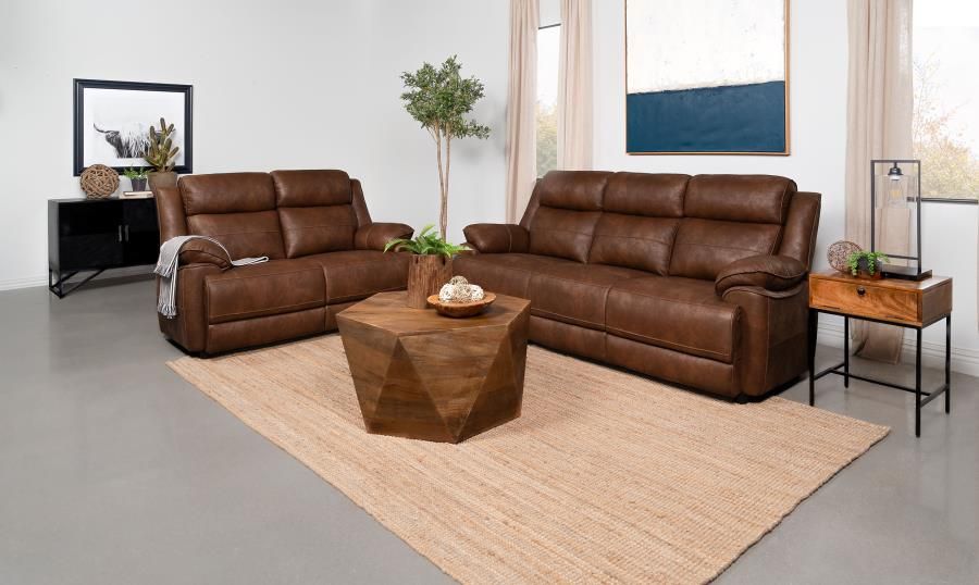 Ellington Upholstered Padded Arm Sofa Set Dark Brown, Sets: 2-Piece