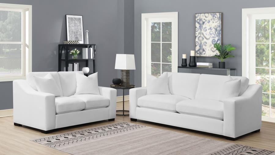 Ashlyn Upholstered Sloped Arm Sofa Set White, Sets: 2-Piece