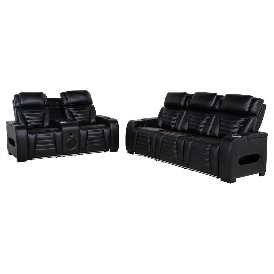 Zuma Dual Power Reclining Sofa Set with Bluetooth Black, Sets: 2-Piece