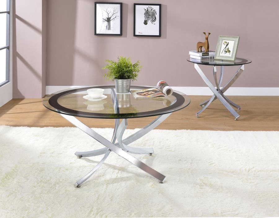 Brooke Round Coffee and End Table Set Chrome, Sets: 2-Piece