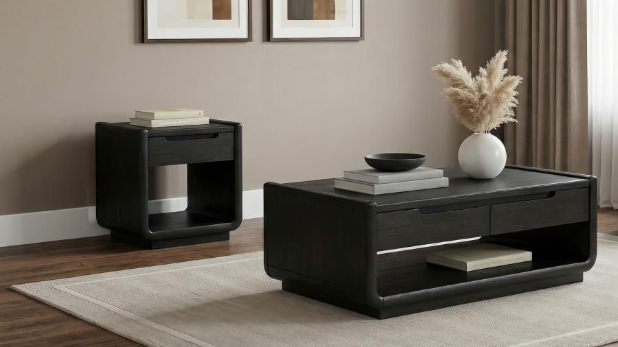 Leandro Wood Coffee and End Table Set Burnished Black, Sets: 2-Piece