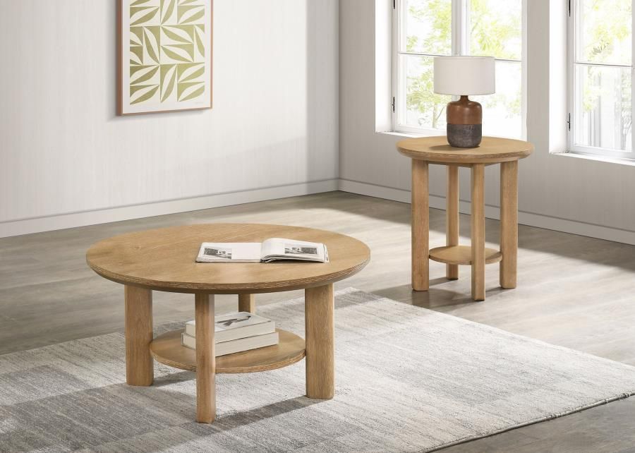 Ottowa Round Wood Coffee Table Set Light Oak, Sets: 2-Piece