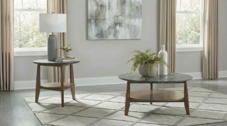 Bradley Round SmartTop Coffee Table Set Smokey Grey and Brown, Sets: 2-Piece