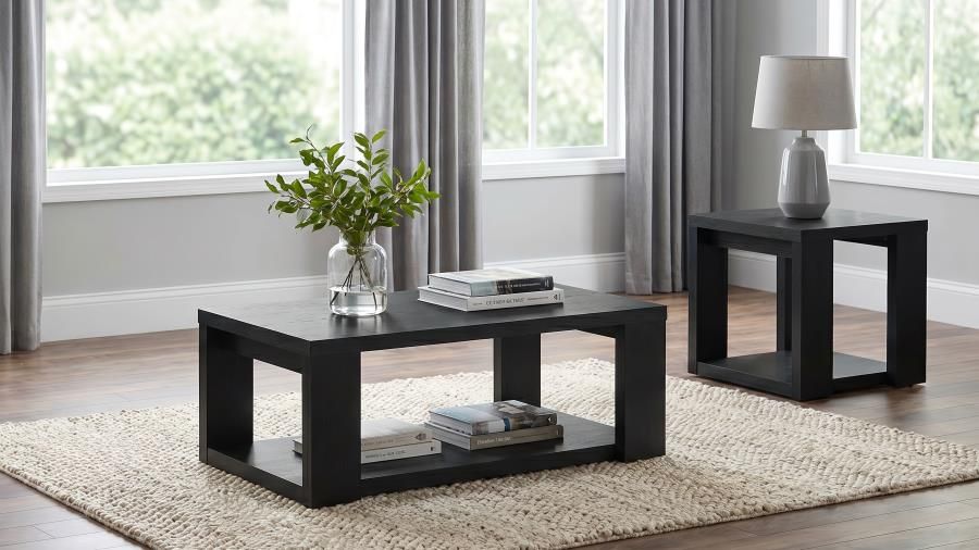 Pavone Transitional Coffee and End Table Set with Shelves Black, Sets: 2-Piece
