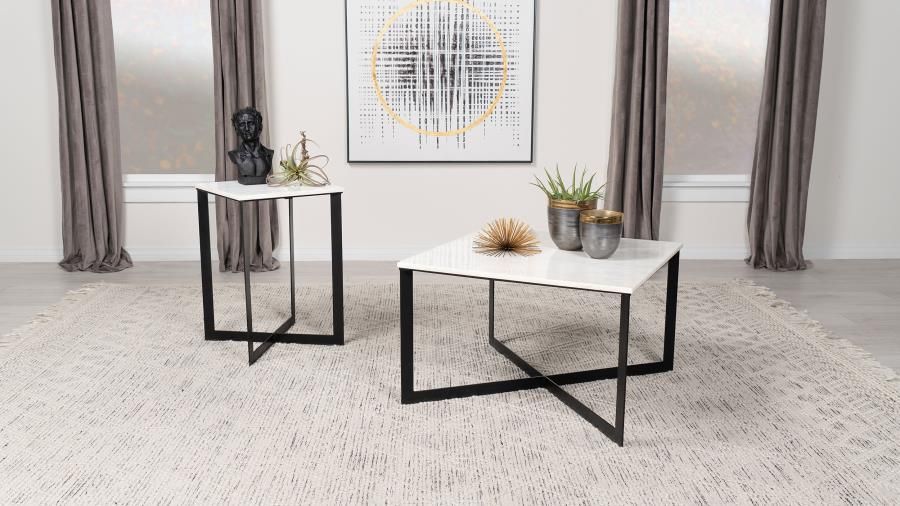 Tobin Marble Top Coffee and End Table Set White, Sets: 2-Piece
