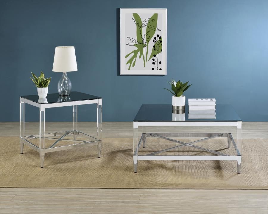 Lindley Square Coffee and End Table Set Chrome, Sets: 2-Piece