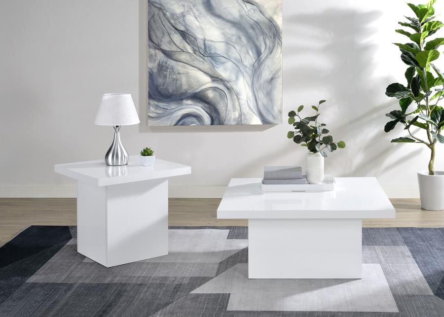 Devar Square Coffee End Table Set White High Gloss, Sets: 2-Piece