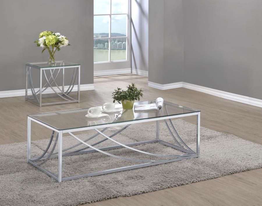 Lille Glass Top Coffee And End Table Set Chrome, Sets: 2-Piece
