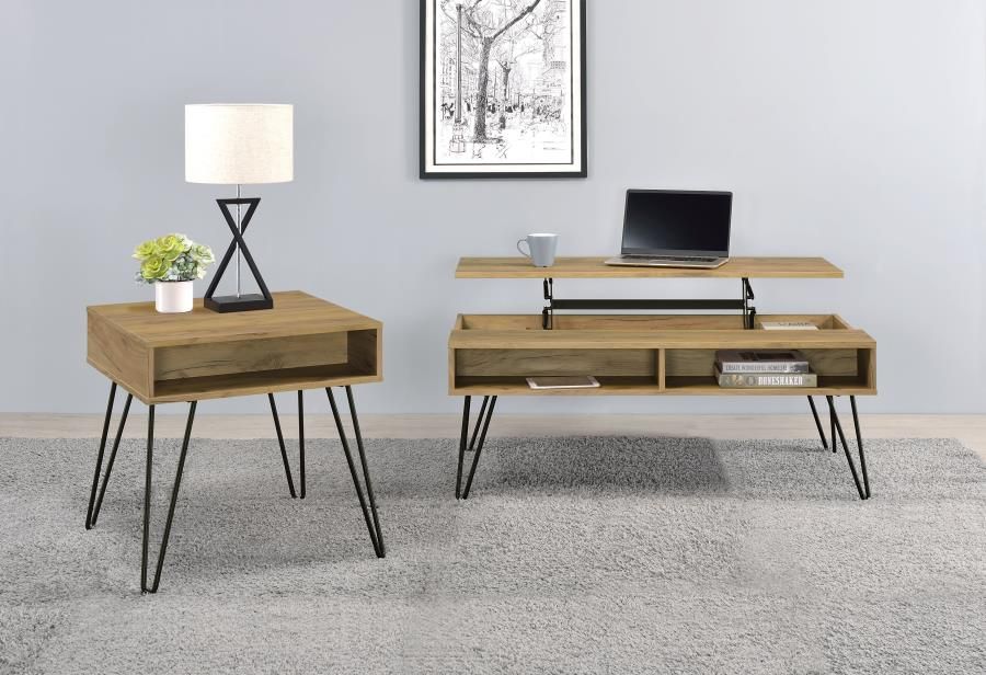 Fanning Lift Top Coffee and End Table Set Golden Oak, Sets: 2-Piece