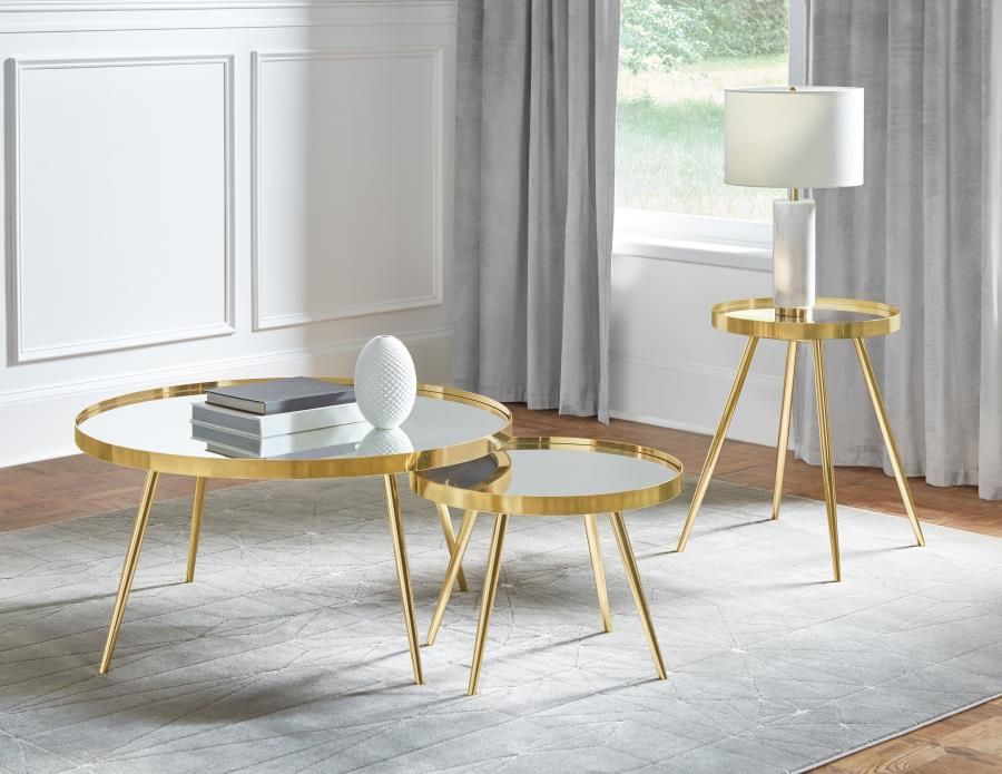 Kaelyn Round Coffee and End Table Set Gold, Sets: 3-Piece