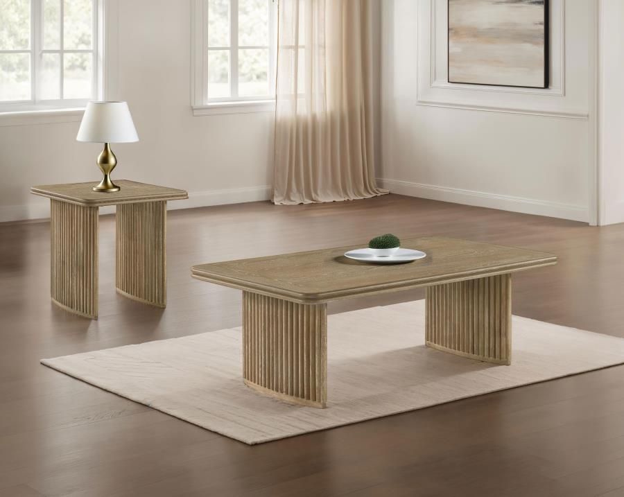 Adina Wood Coffee Table Set Distressed Light Brown, Sets: 2-Piece
