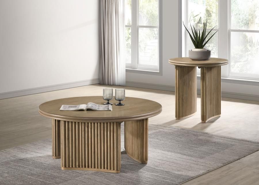 Adina Round Coffee Table Set Distressed Light Brown, Sets: 2-Piece