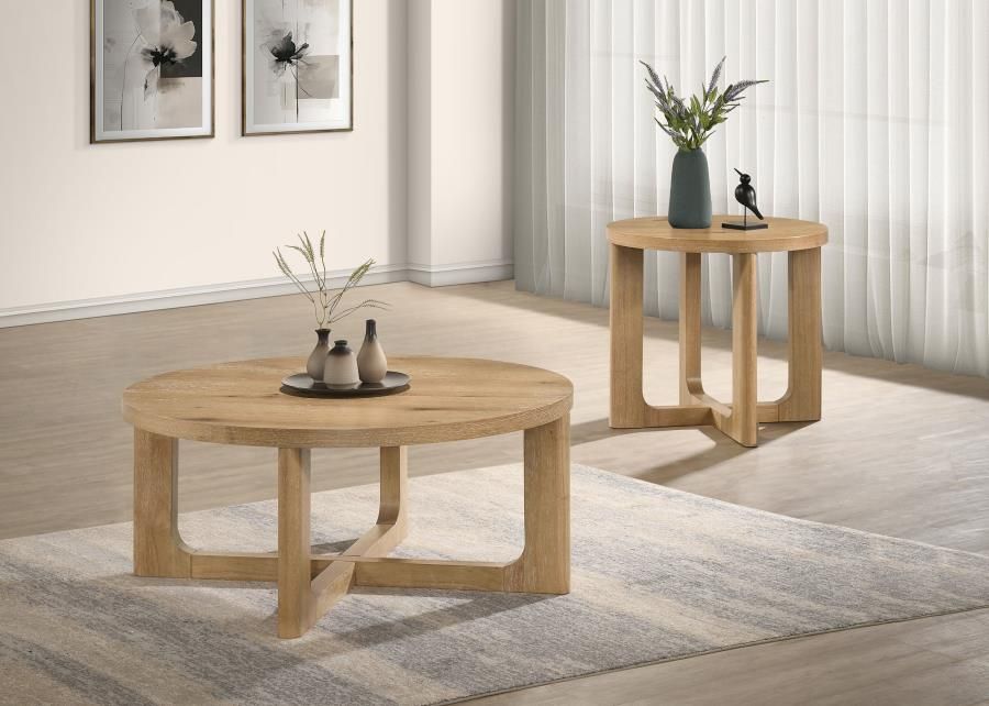 Kessler Round Sculptural Wood Coffee Table Set Light Oak, Sets: 2-Piece