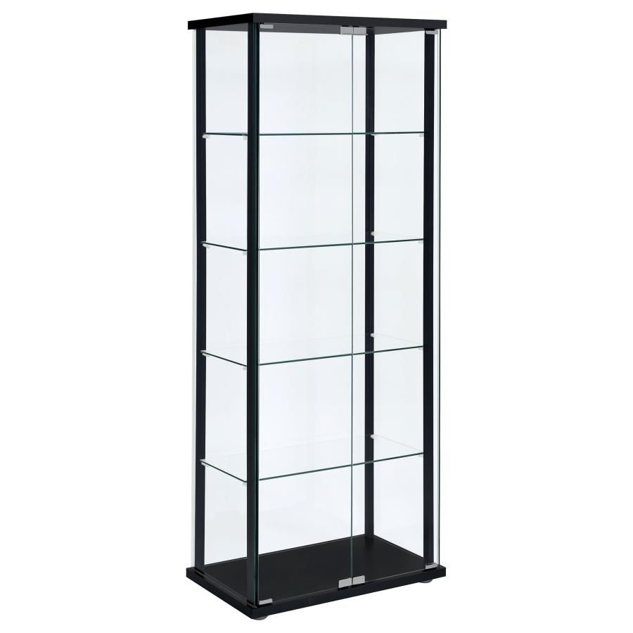 Delphinium 4-Shelf Clear Glass Curio Display Cabinet, Color: Black