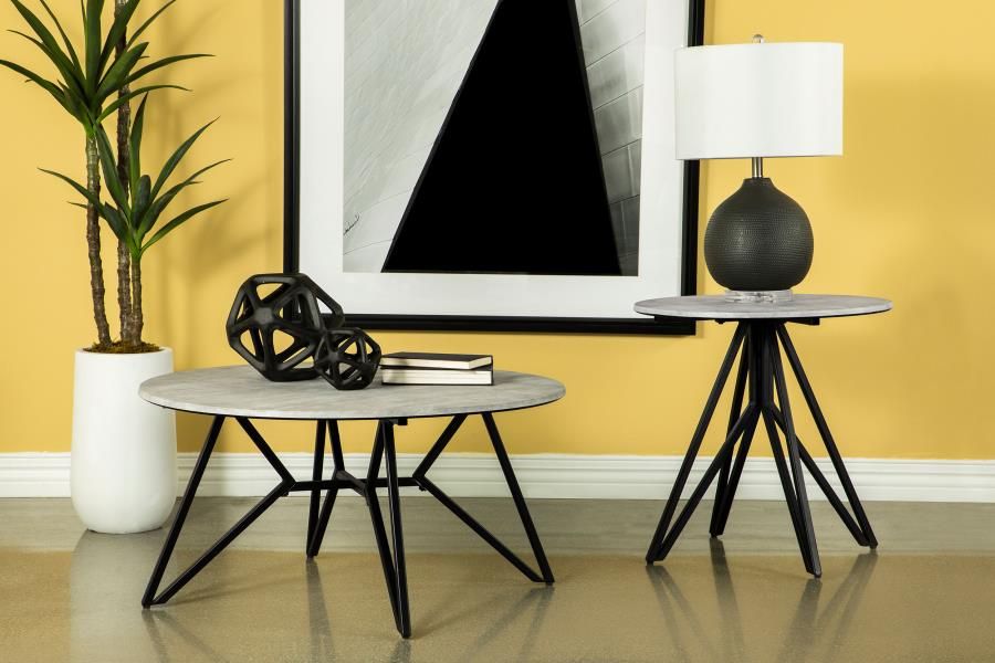 Hadi Round SmartTop Coffee and End Table Set Cement, Sets: 2-Piece