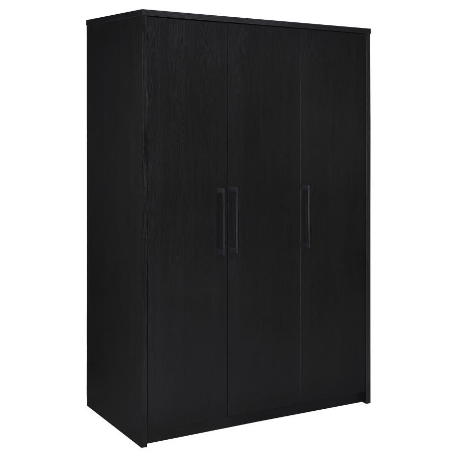 Cerda 3-door Bedroom Wardrobe Storage Cabinet Armoire, Color: Black
