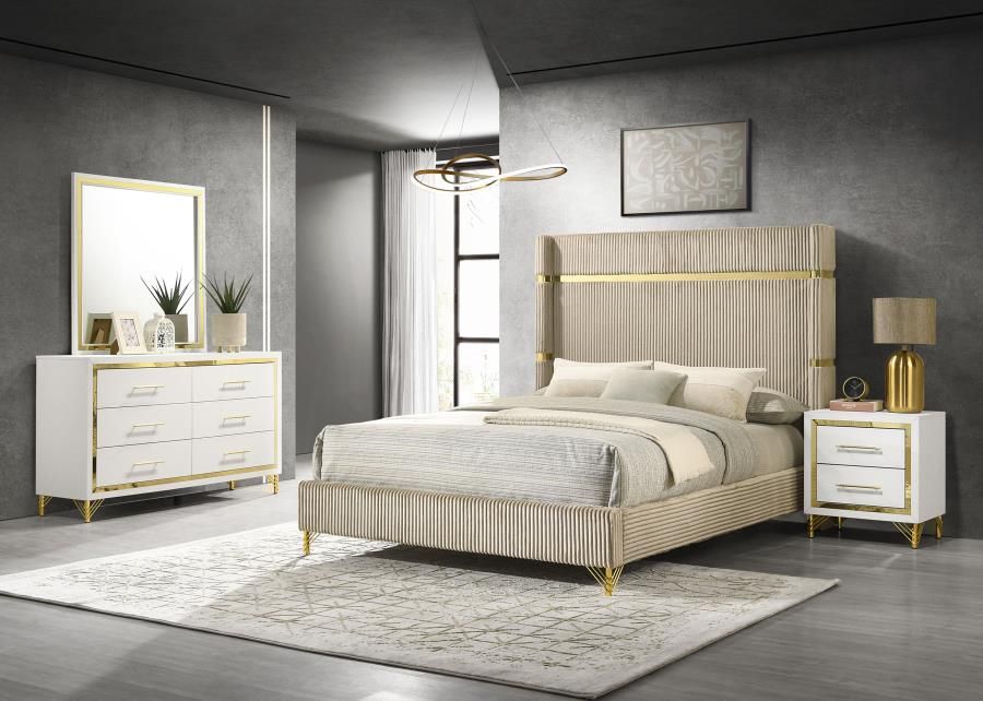 Lucia Bedroom Set Beige and White, Sets: 4-Piece, Size: Eastern King