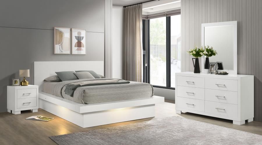 Jessica LED Bedroom Set Snow White, Sets: 4-Piece, Size: Eastern King