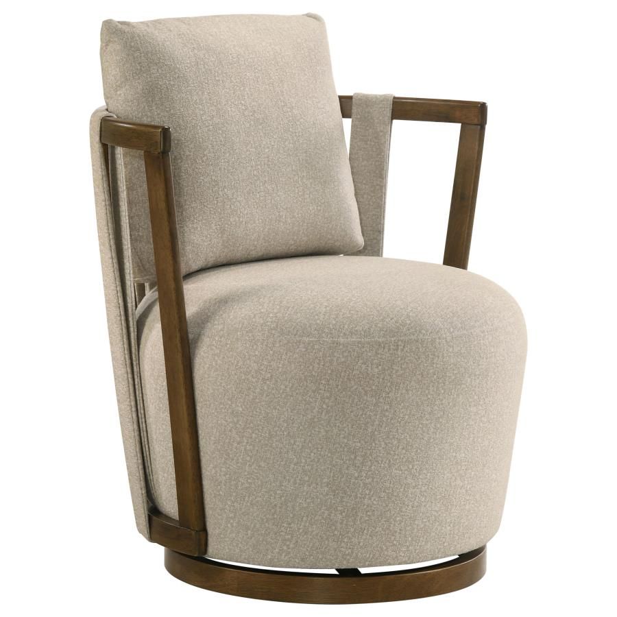 Harlowe Upholstered Swivel Accent Chair with Wood Arms Greige and Brown