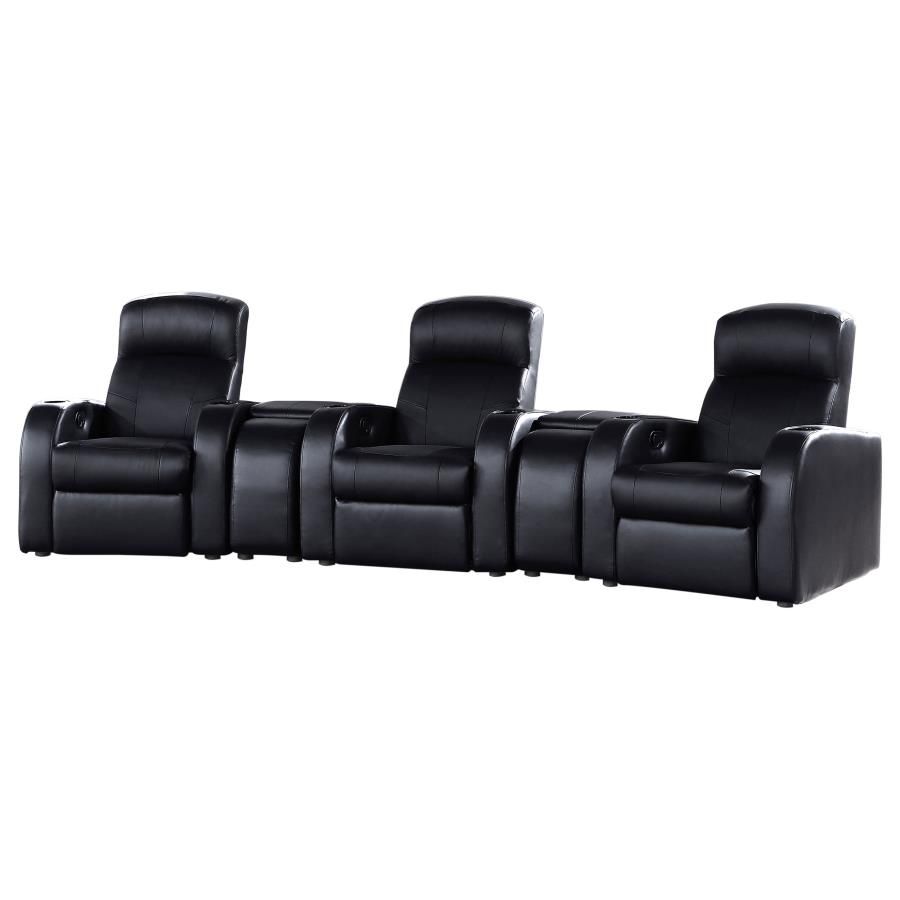 Cyrus Upholstered Home Theater Seating, Sets: 5-Piece with Three Recliners and Two Consoles