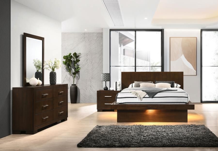 Jessica LED Bedroom Set Cappuccino, Sets: 4-Piece, Size: Eastern King