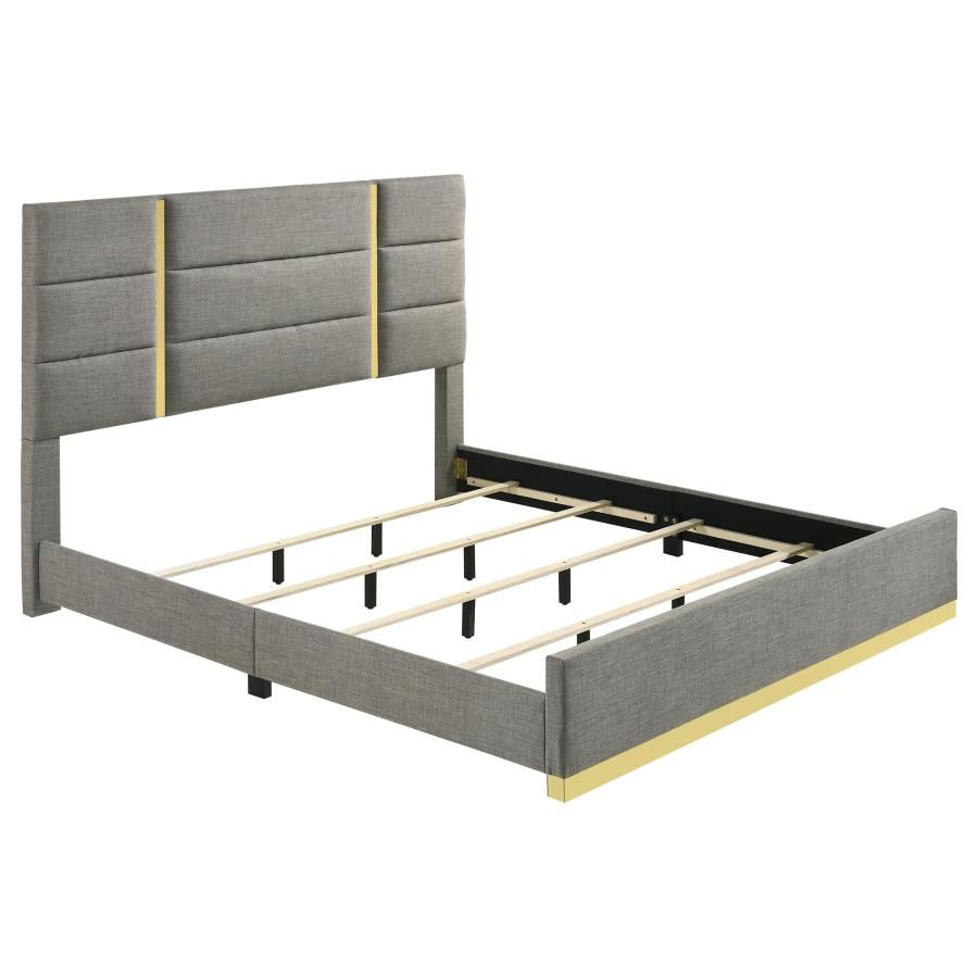 Ines 56-inch Fabric Upholstered Panel Bed, Color: Grey, Size: Eastern King
